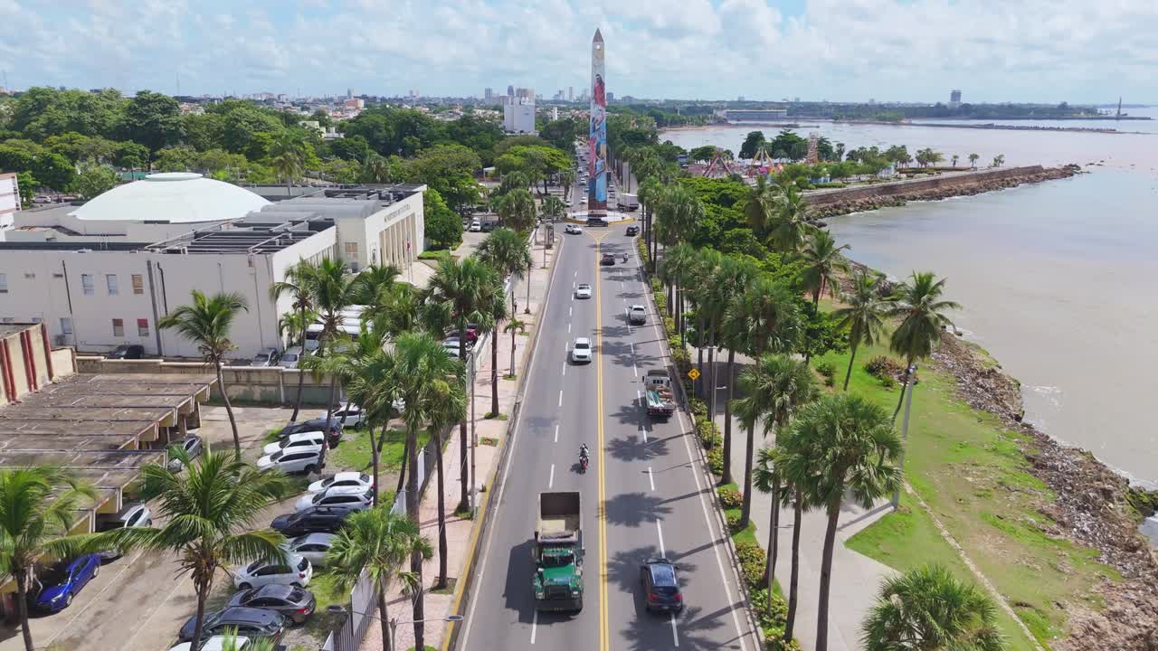 Urban traffic in Malecon center of Dominican Republic. Aerial