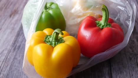 colorful bell peppers in a plastic bag