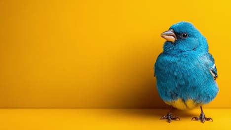 blue songbird on yellow minimal background