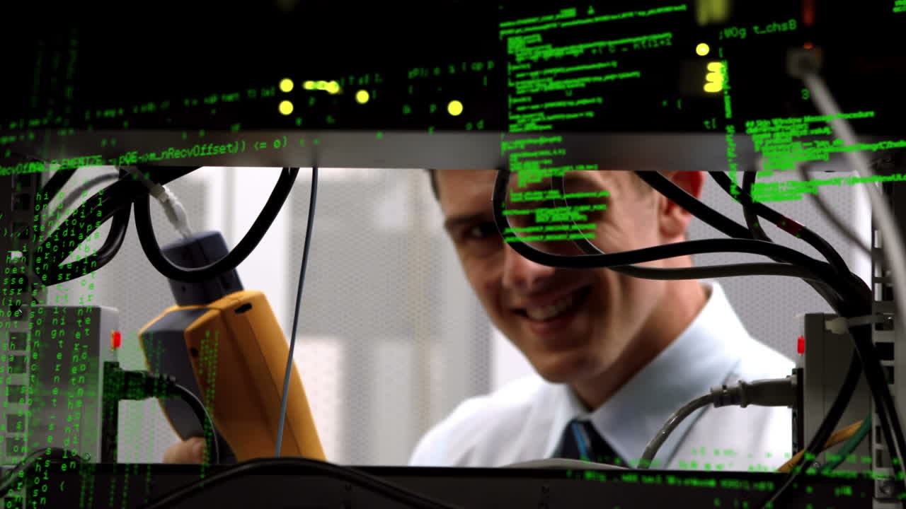 서버  ⁇ 에 있는 백인 남자에 대한 데이터 처리 애니메이션