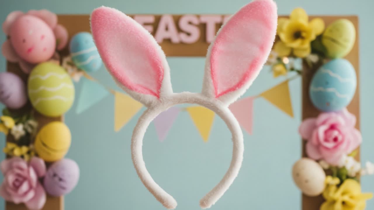 Vibrant Easter Celebration: Adorned with Colorful Eggs and Bunny Ears Highlighting Spring Festivities in a Festive Atmosphere
