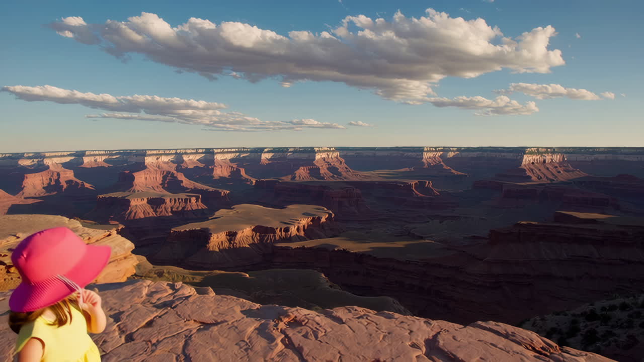 Young Girl's Adventure: Exploring Majestic Canyon Landscapes at Sunset
