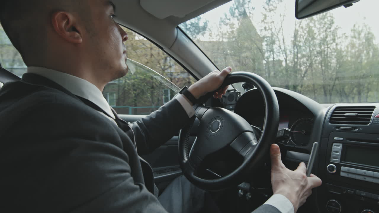 Man with Reduced Mobility Driving Car with Hand Controls