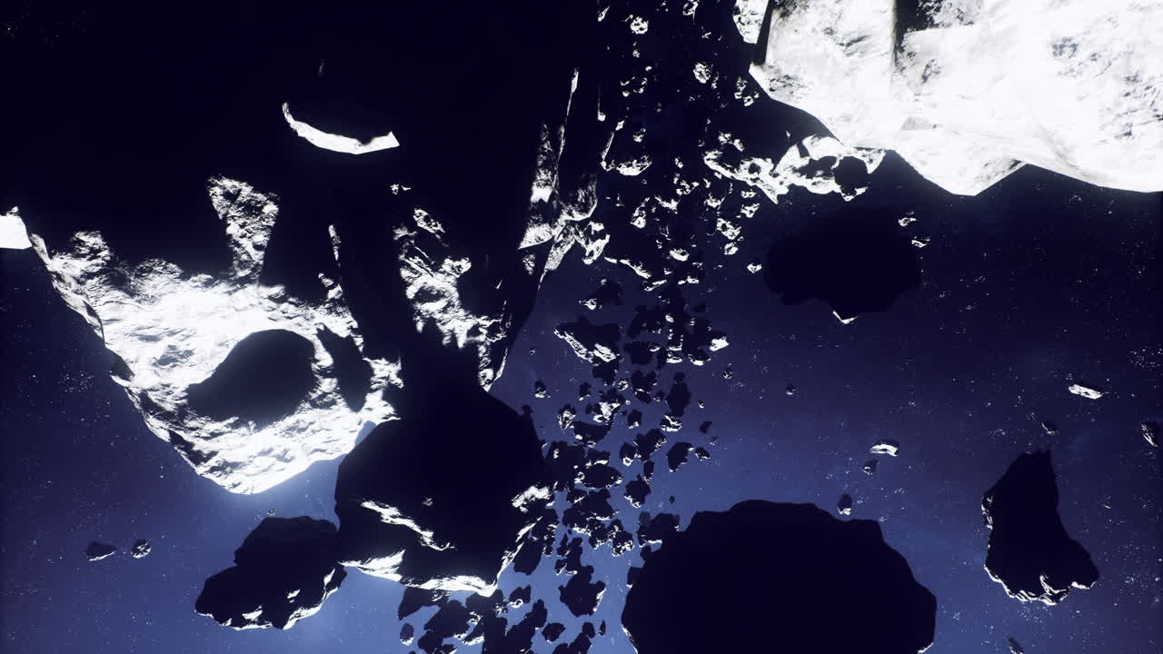 Detriti di asteroidi in disintegrazione che si muovono rapidamente con ombre mutevoli