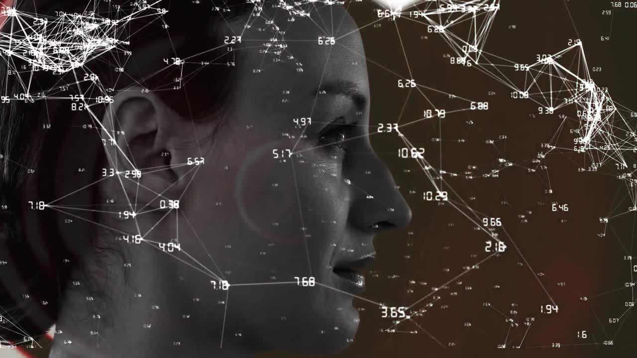 animación de la red de conexiones con iconos sobre la mujer