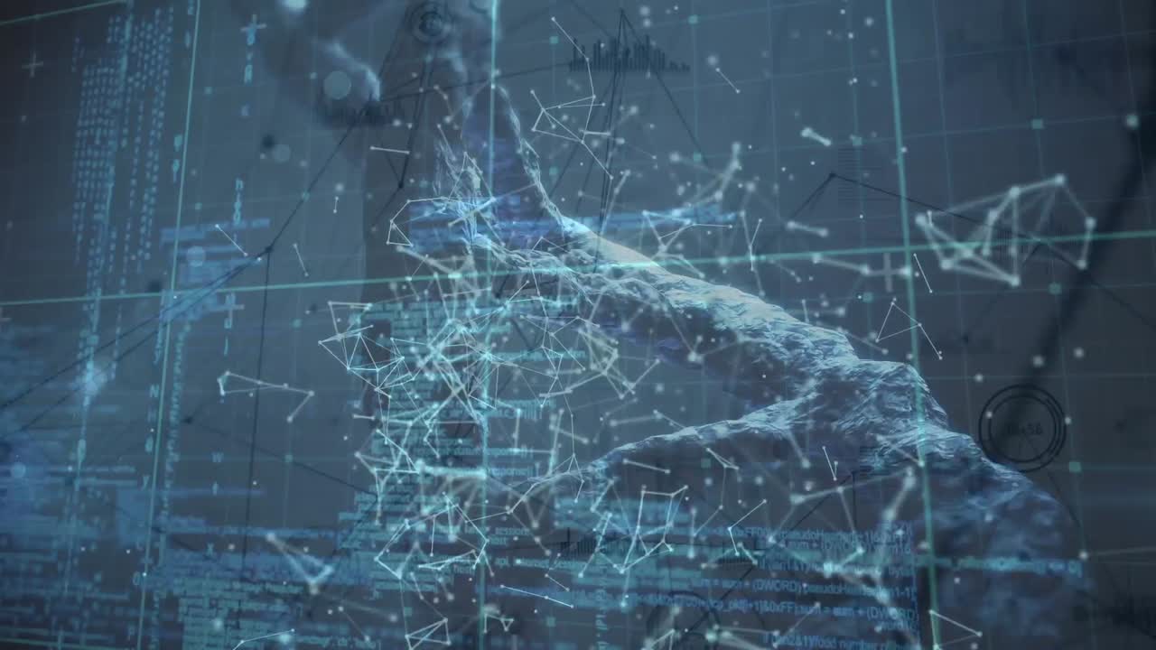 블루 스페이스에서 화학 공식과 dna 사슬에 대한 데이터 처리 애니메이션