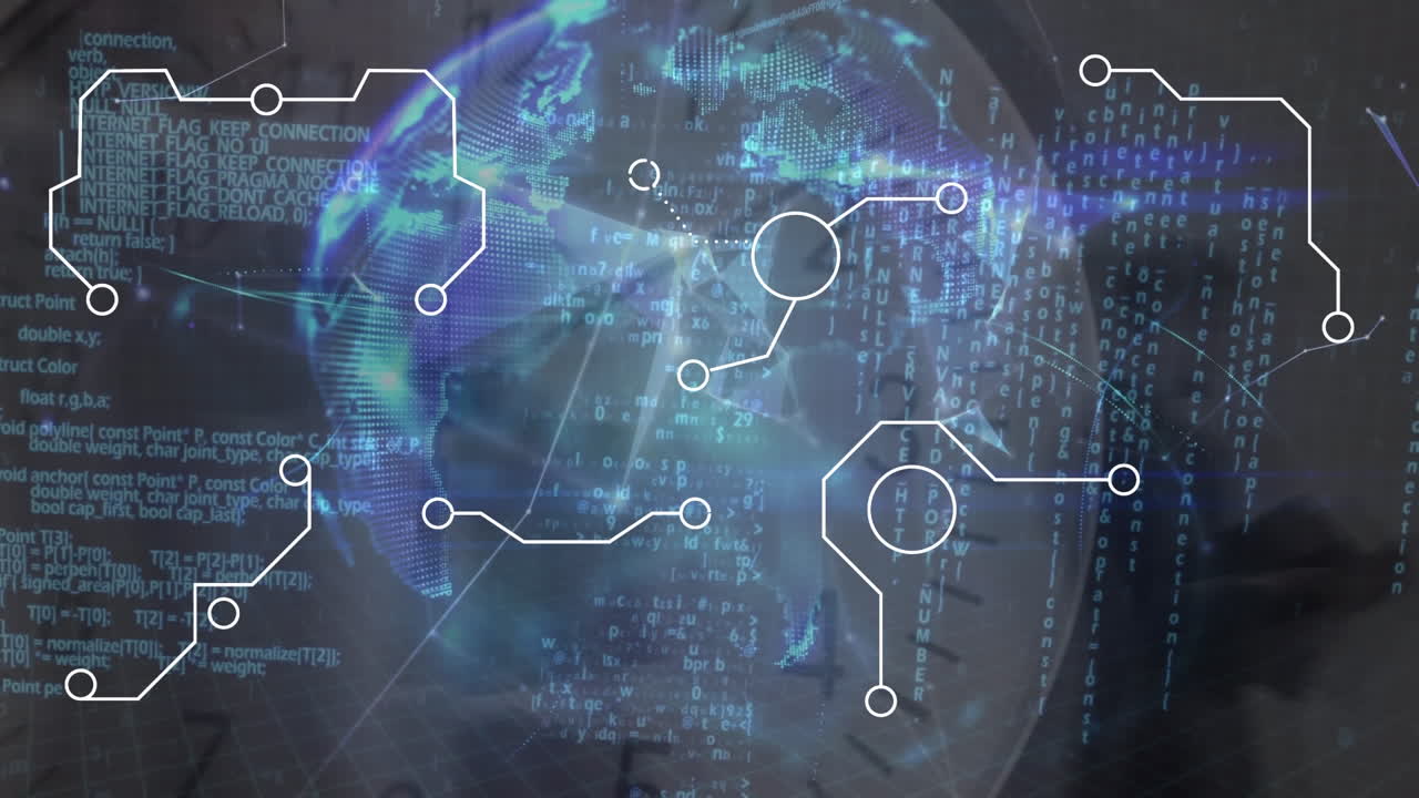 Animation of data processing over people walking