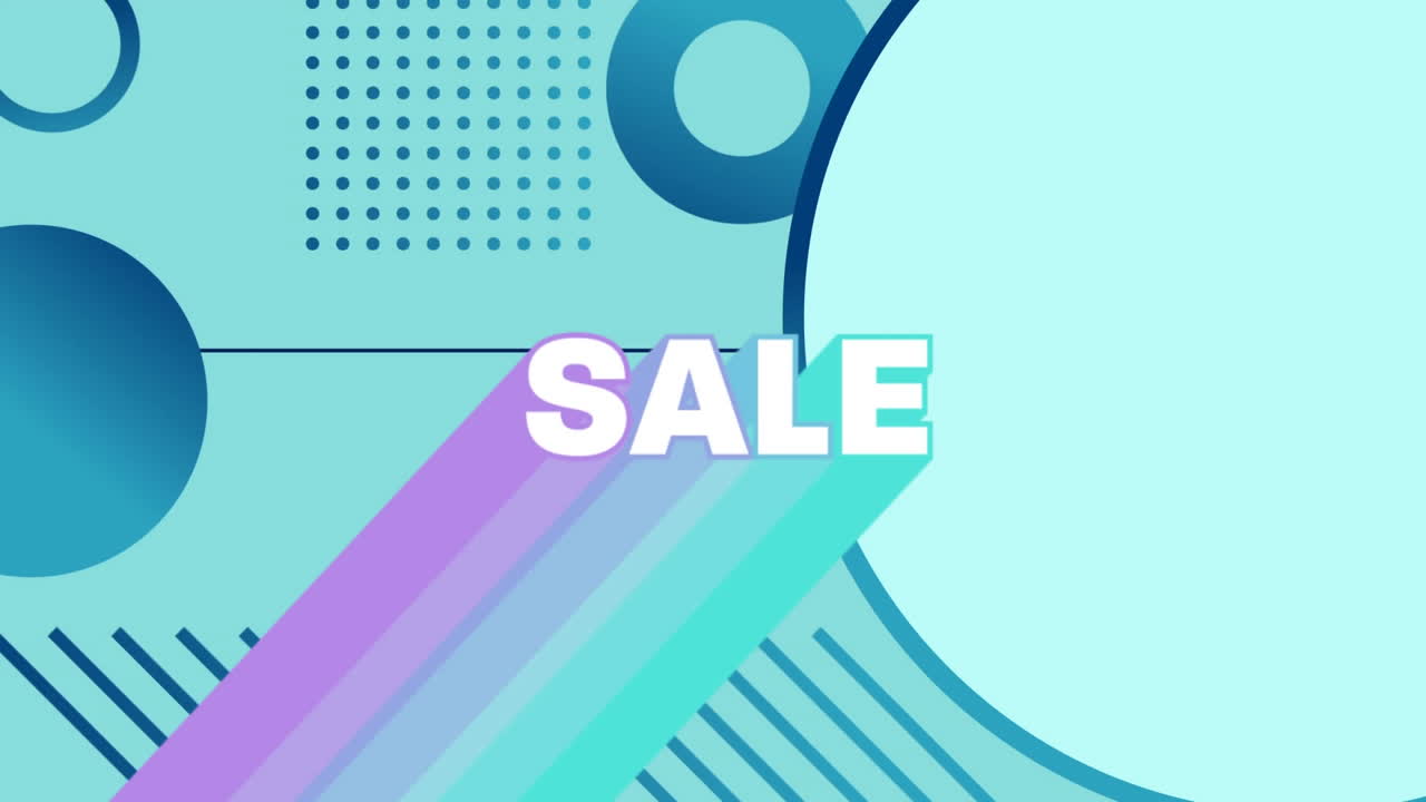 Sale graphic with blue geometric shapes on a blue background