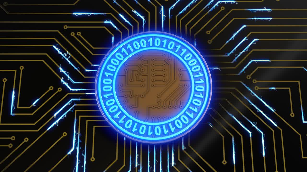 디지털 동전은 회로판에서 박동합니다.