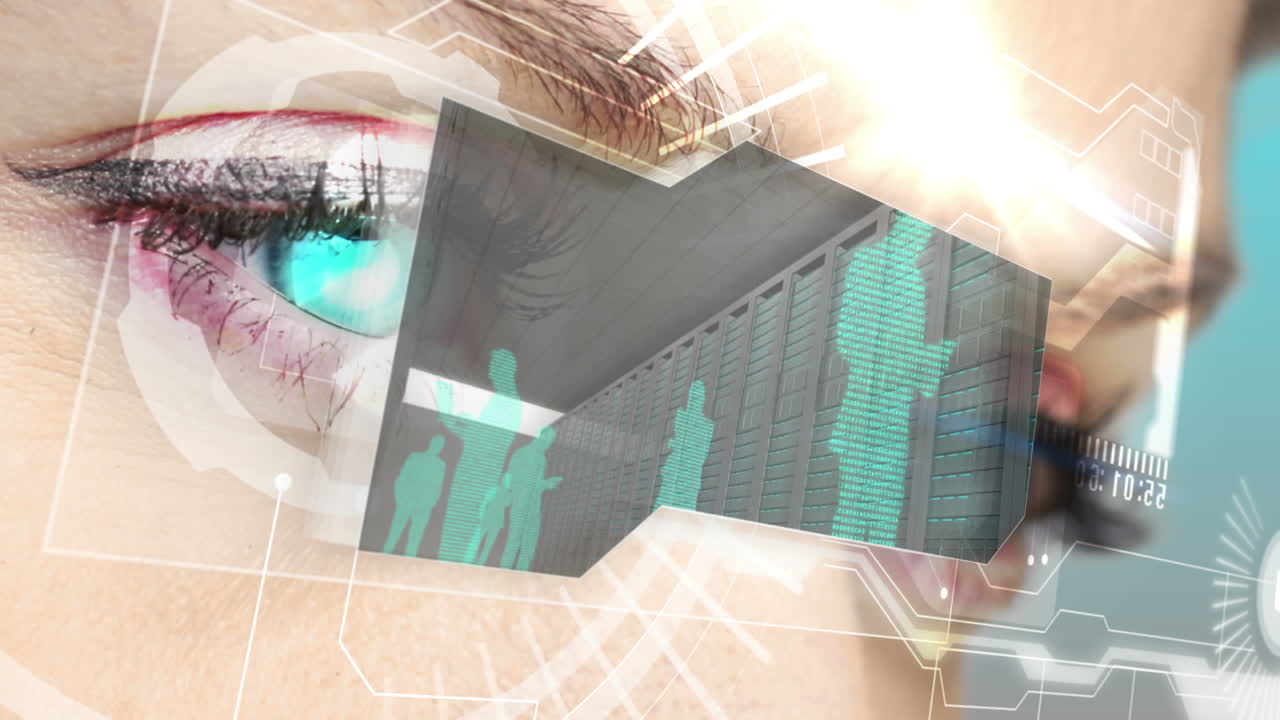 ojos mirando la interfaz holográfica con la pantalla