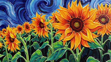 sunflowers in a starry night style