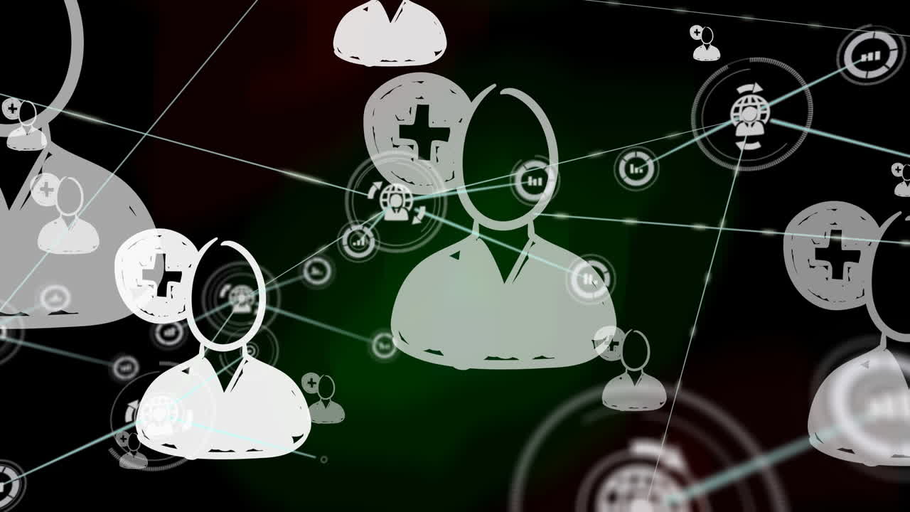 검은색 배경에 있는 사람들에 대한 연결 네트워크의 애니메이션