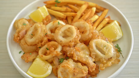 calamari - fried squid or octopus with french fries