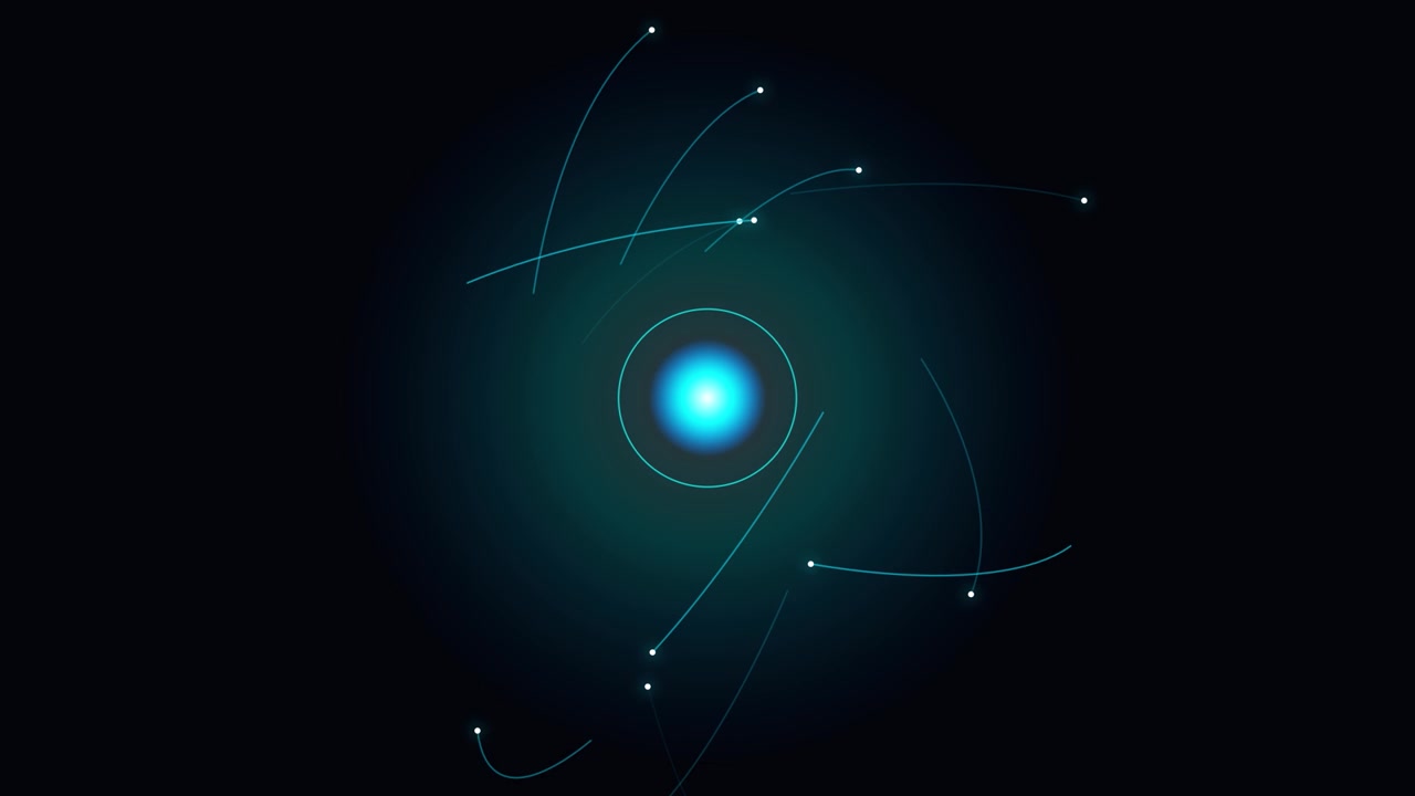 Abstract Digital Atom Model Rotating in Dark Space