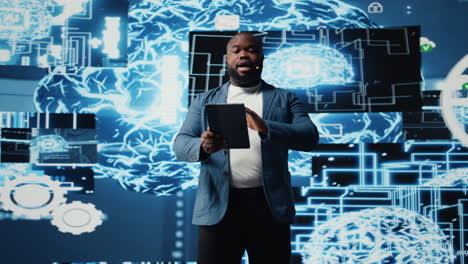 african american male specialist presenting deep learning ai systems