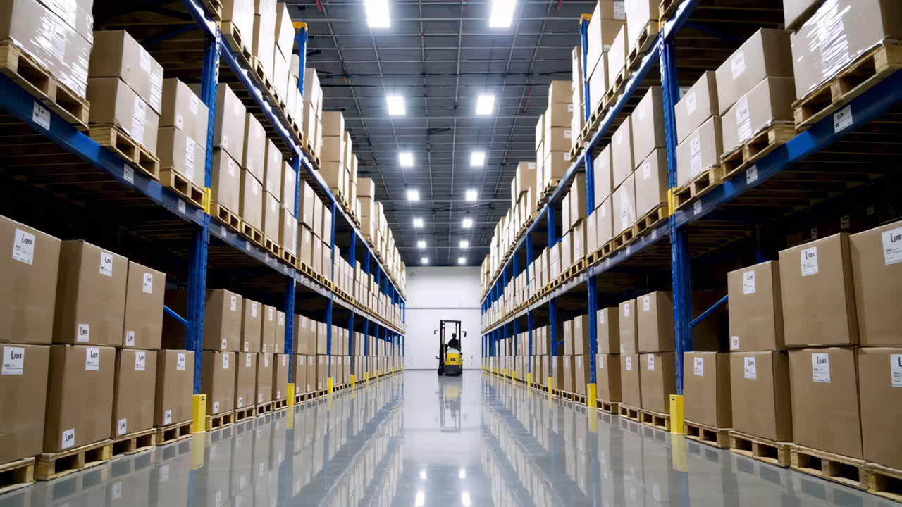 interior del almacén con carretilla elevadora