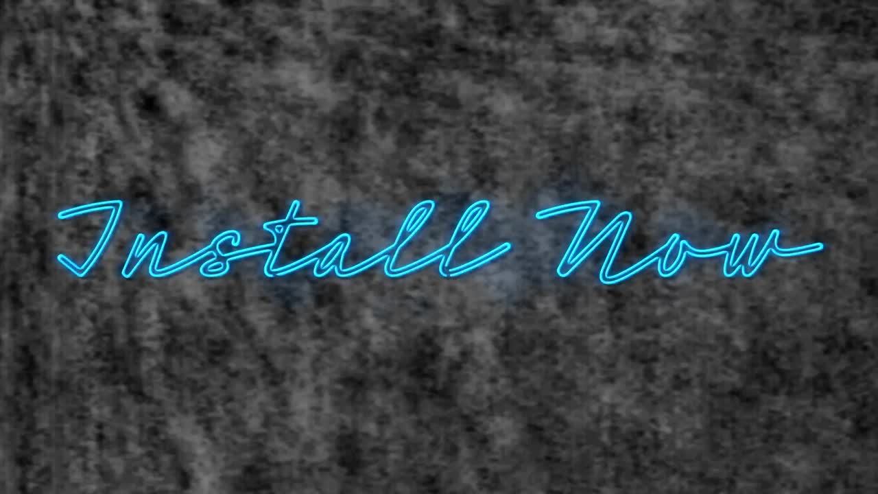 animación de instalar ahora texto de neón sobre fondo gris