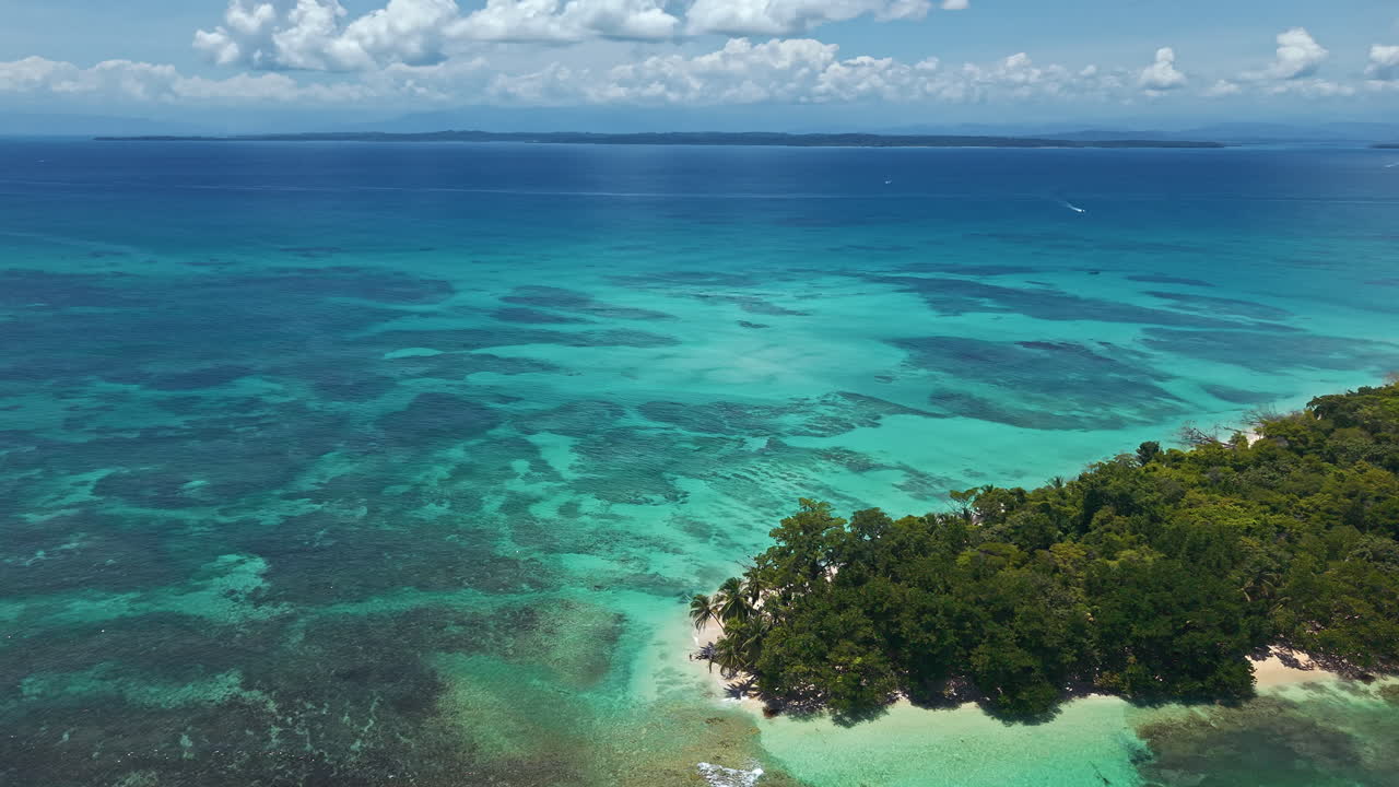 Forested Islands With Pristine Beaches At Bocas del Toro Province In Panama, Central America. Aerial Drone Shot