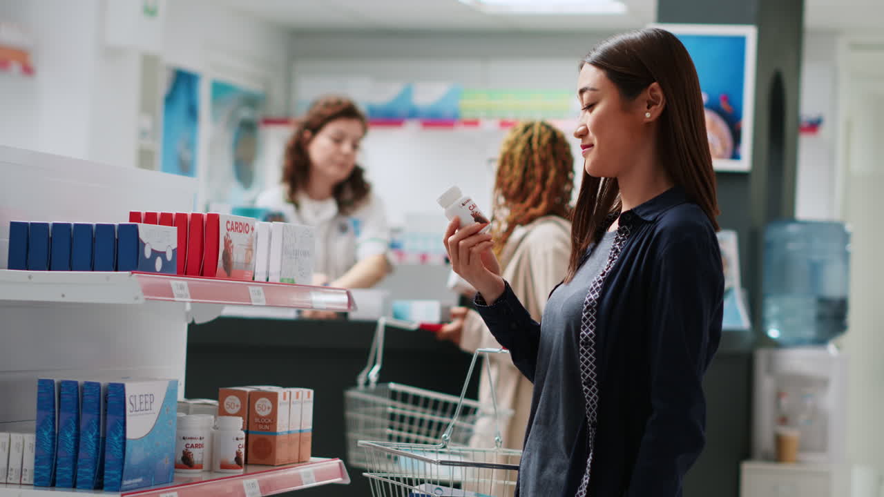 Woman Shopping for Medication and Supplements at Pharmacy