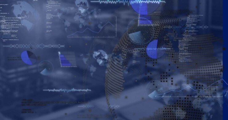 Animation of data processing over blurred background
