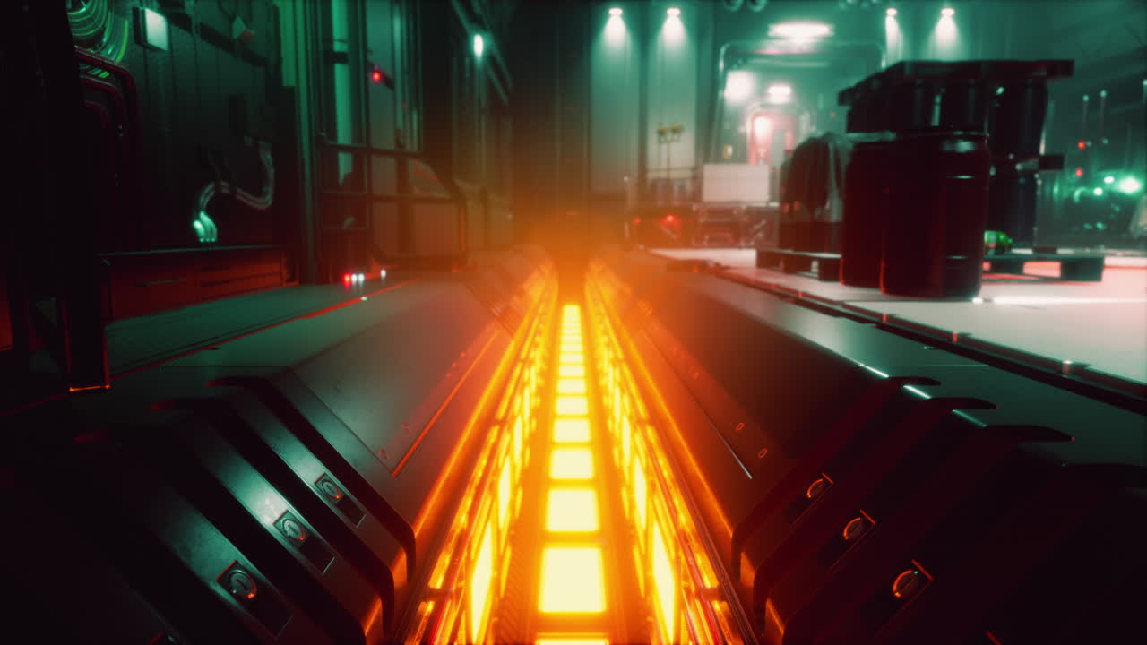 빛 을 가진 우주선 복도 의 미래적 인 내부