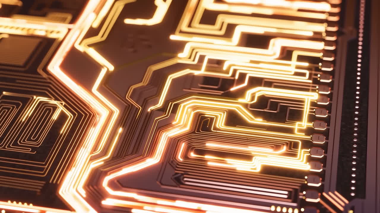 Digitalt printkort med glødende datastrøm