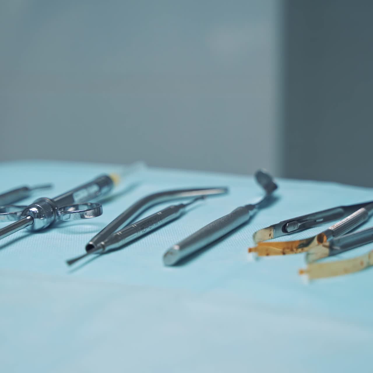 Metallic dentist tools close up