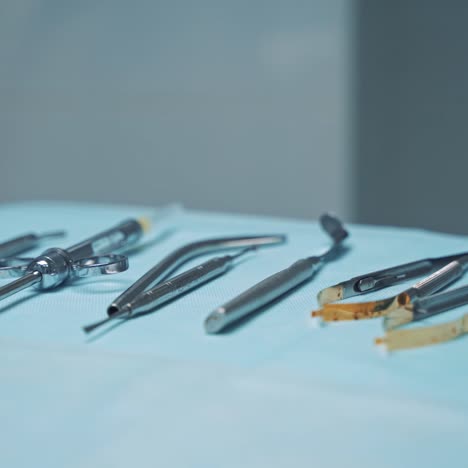 metallic dentist tools close up