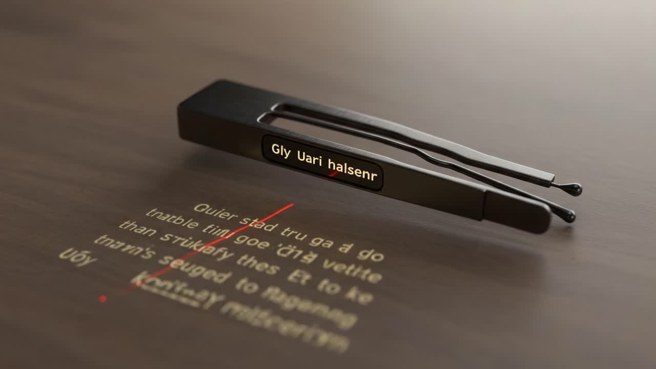 A Close-Up View of an Innovative Tool Reflecting Text in a Modern Work Environment: A Creative Exploration of Light and Shadow Effects