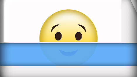 animation of happy emoji icon over moving lines on wite background