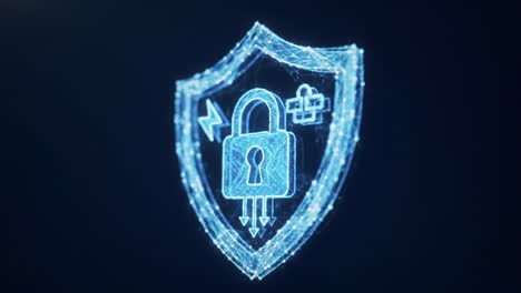 a comprehensive overview of digital security represented by a futuristic shield and lock icon, emphasizing protection and safety in the cyber world