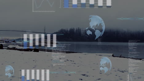 animación del procesamiento de datos financieros sobre el paisaje