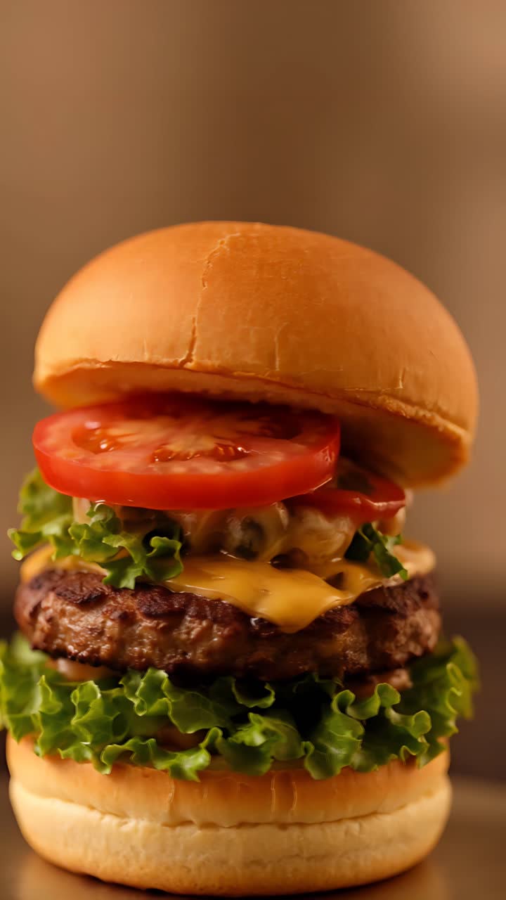 Hamburguesa Jugosa en Primer Plano con Fondo Bokeh 4K