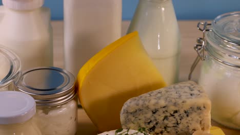 various dairy items arranged on a table