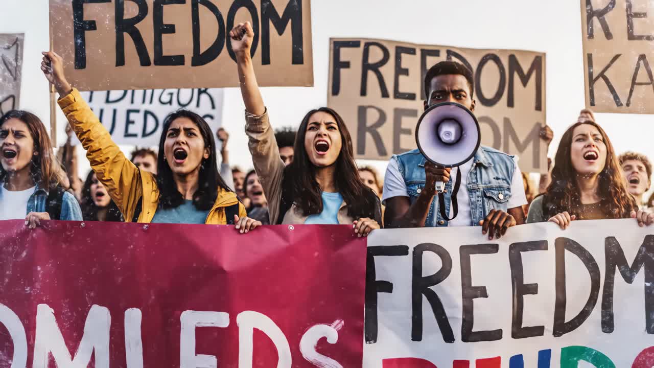 Crowd Protesting for Freedom and Equality