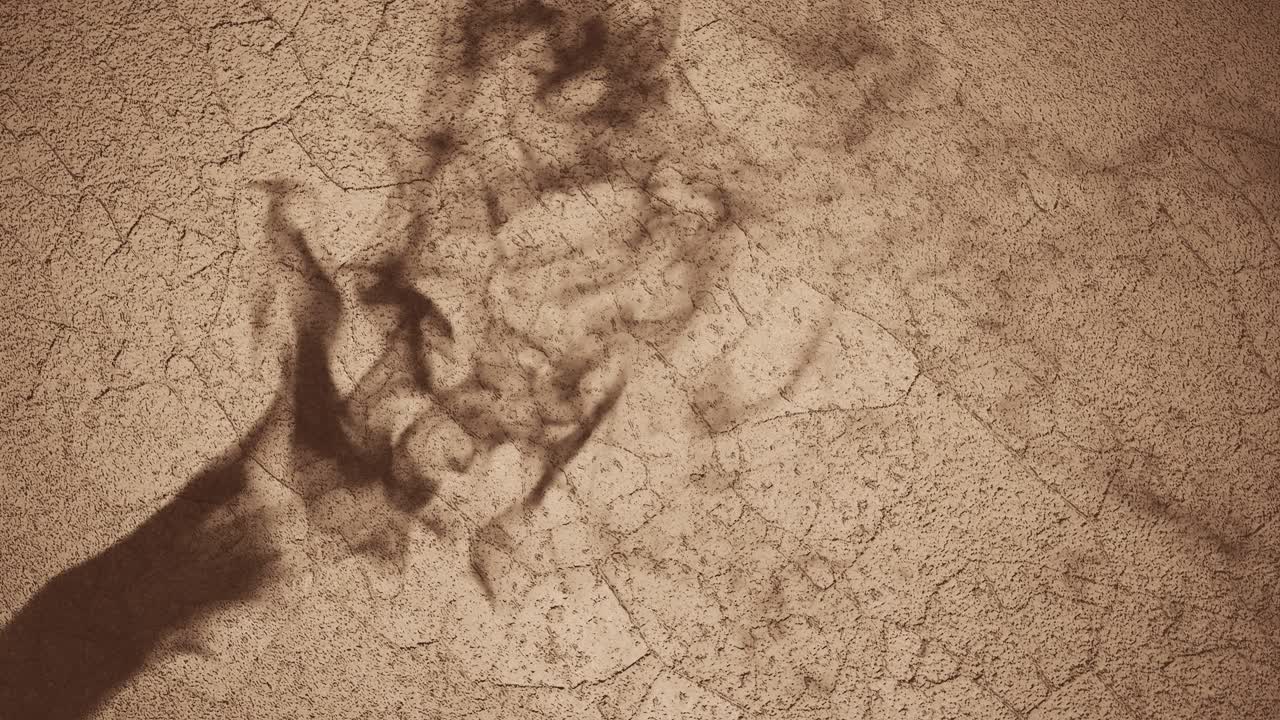 sombra de una mano contra un fondo amarillo texturizado