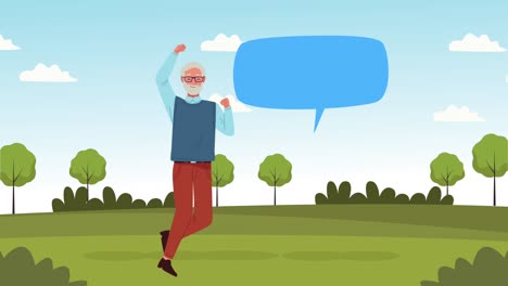 hombre viejo feliz celebrando personaje de animación