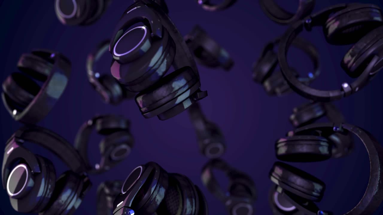 Black Headphones Falling on Blue Background