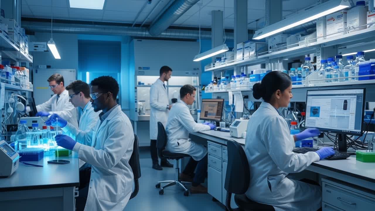 A Busy Laboratory Scene with Scientists Engaged in Research Activities ...