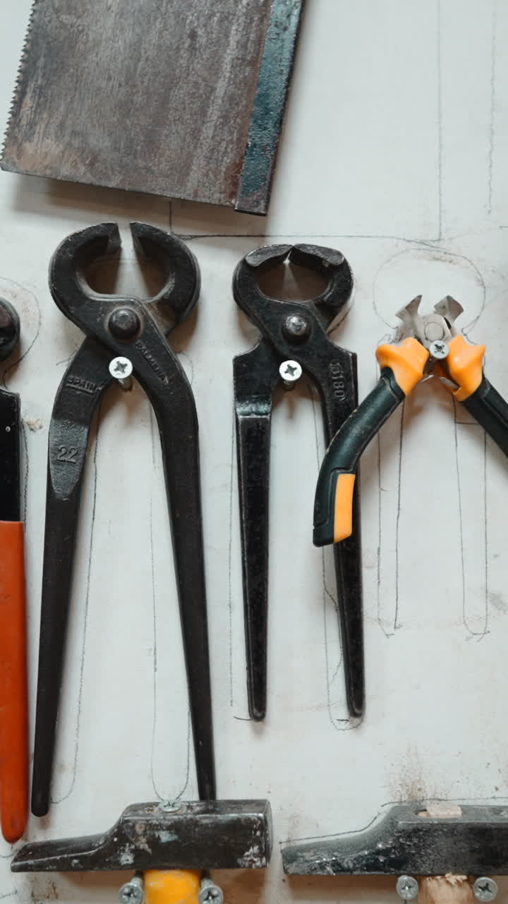 Various Hand Tools Neatly Organized on a Workshop Wall