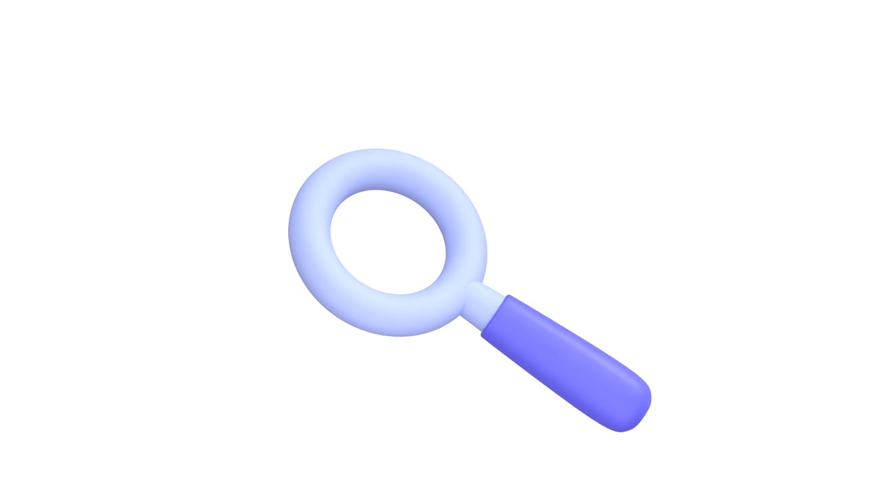 3D Animated Magnifying Glass Icon Rotating on White Background