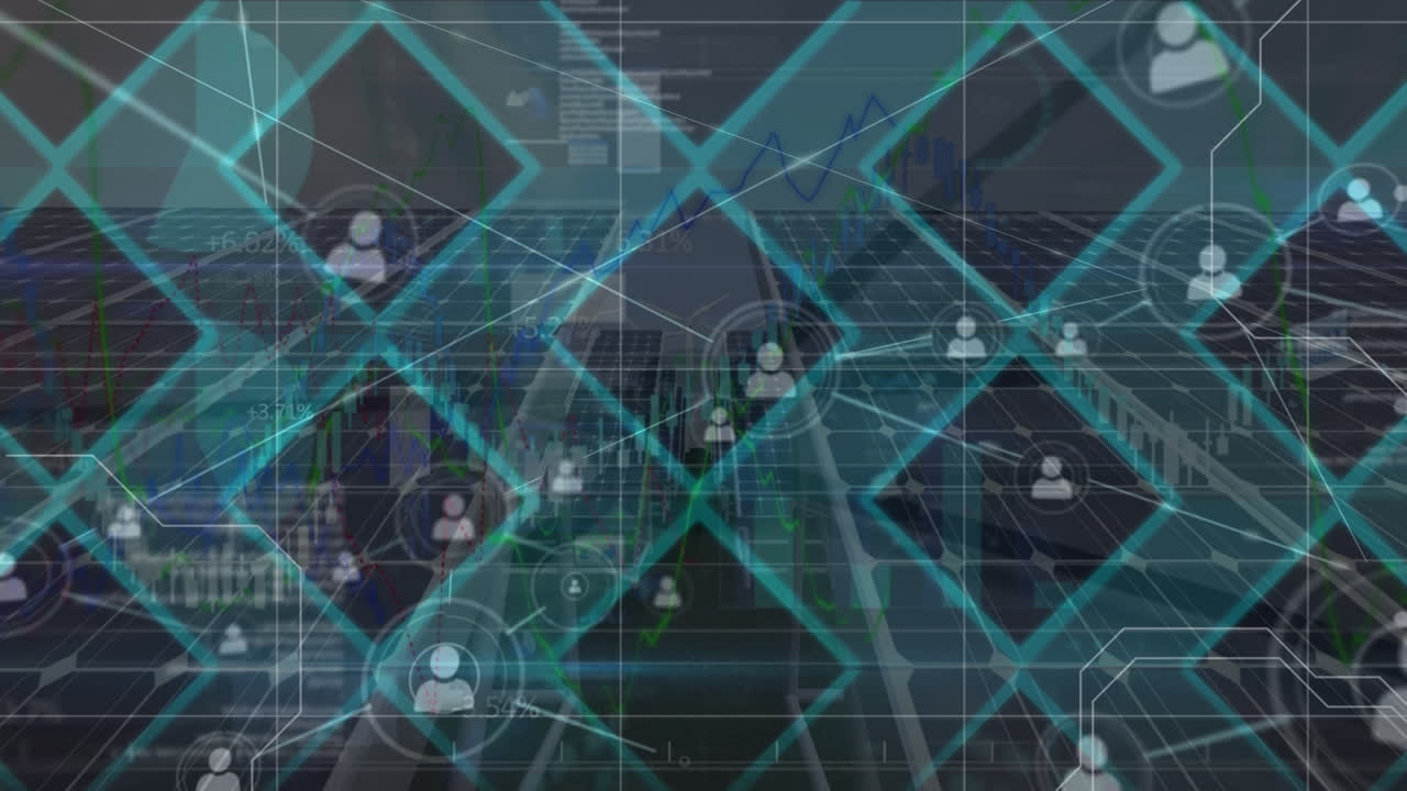 animación de la red de conexiones a través de paneles solares y diamantes