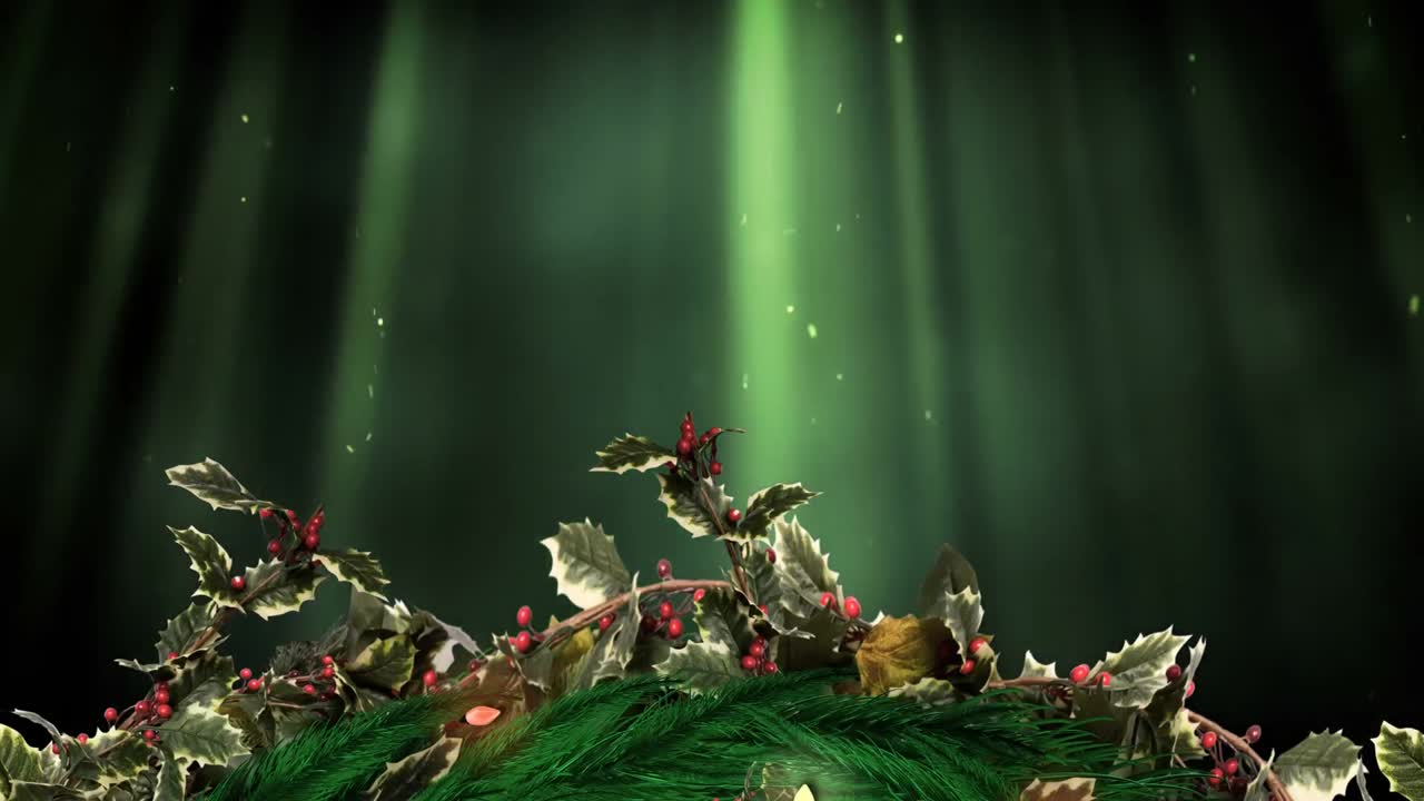 corona de acebo de navidad con corrientes de luz y partículas