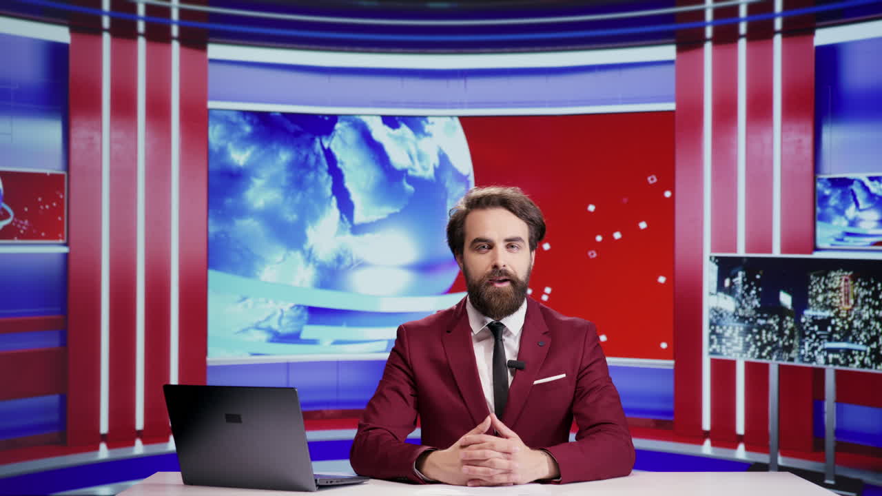 News anchor presenting events live