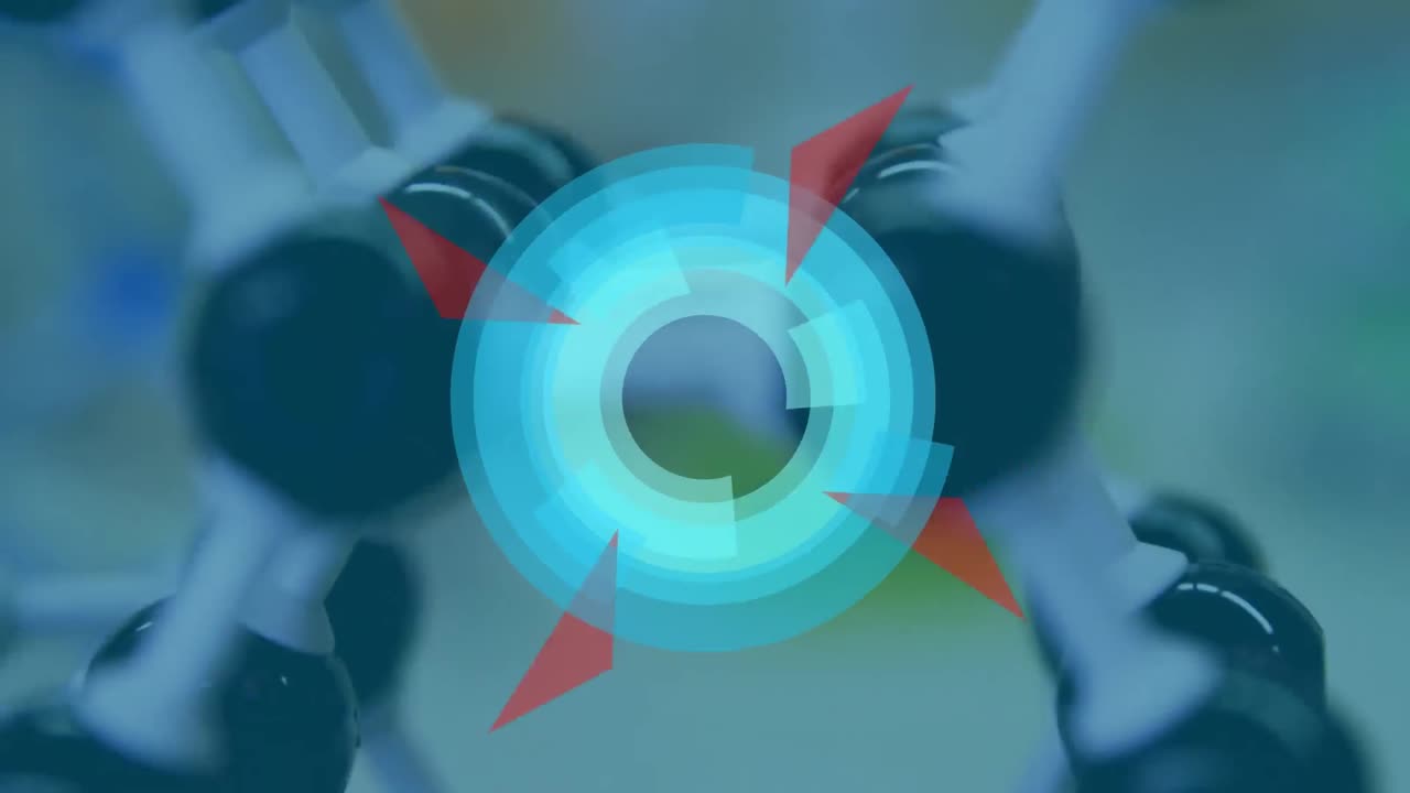 forma circular geométrica abstracta girando contra el acercamiento de múltiples equipos en el laboratorio