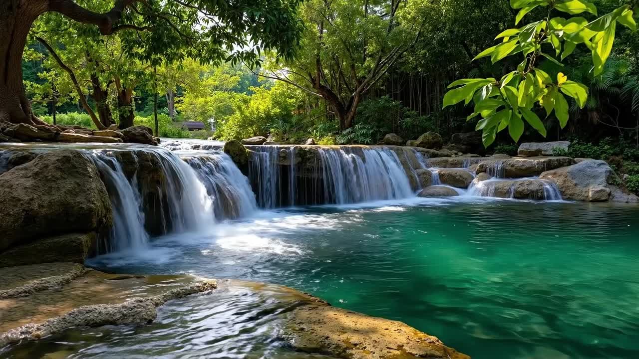 푸른 숲 한가운데 에 있는 작은 폭포