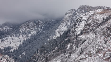 Time-lapse-of-snow-storm-clouds-swirling-around-mountain-ridges-in-Utah