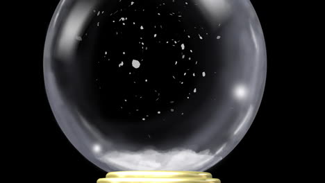 animation of christmas snow globe with snow falling on black background