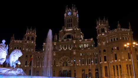 spain night light madrid central post office fountain view 4k