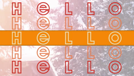animación de hello sobre el paisaje del bosque de invierno